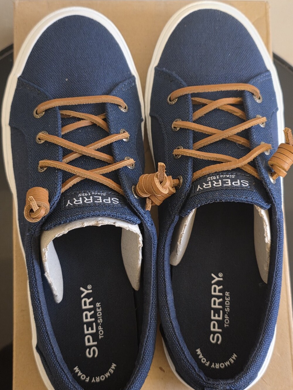 Women's Navy Canvas Casual Sneakers with Contrast White Sole - Picture 3 of 9